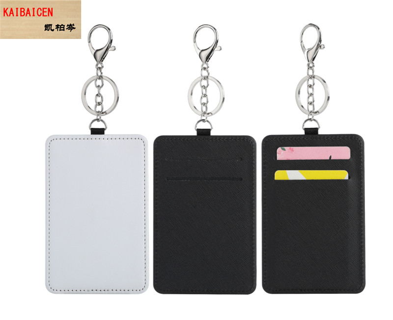 10 Sets/partij Sublimatie Lege Karabijn Zak Sleutelhanger Met Card Slot Pu Leer Thermische Warmteoverdracht Card Case Sleutelhanger