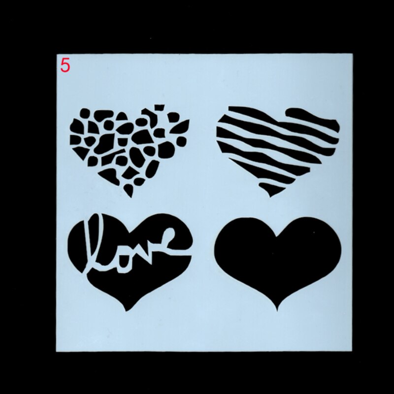5pc Heart Pattern Stencil DIY Walls Layering Painting Template Decor Scrapbooking Embossing Album Office School Supplies 13cm