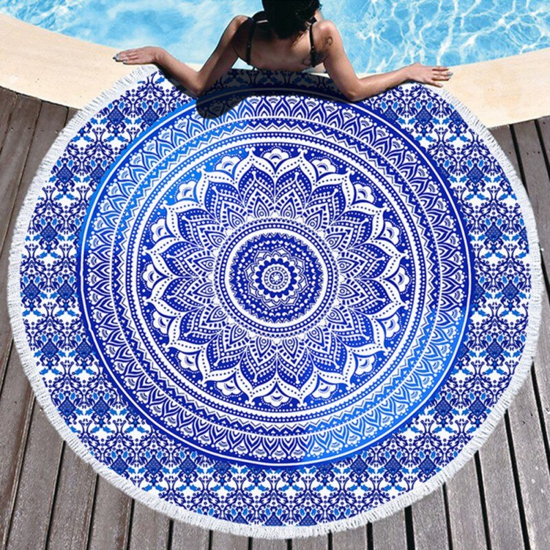 Ronde Mandala Strand Deken Hippie Indian Mandala Kleed Strand Handdoek Meditatie Tapijt Diameter 59 Inches (150 Cm): C