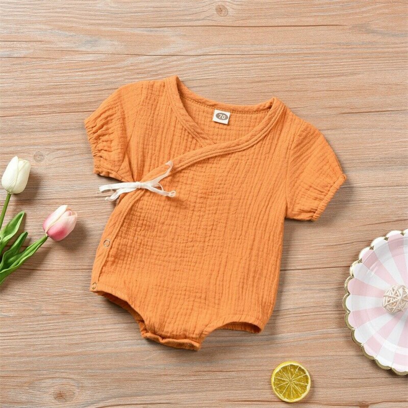 0-18 M Pasgeboren Baby Zomer Linnen Bodysuit Baby Boy Meisje Superplie Playsuit Linnen Kleding Peuter Sunsuit Outfit: Oranje / 3M