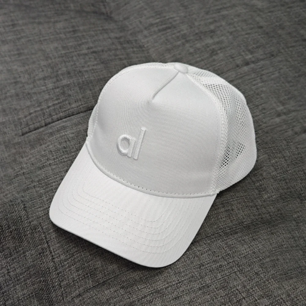 AL European American Mesh Cap District Trucker Hat Unisex Embroidered Yoga Baseball Cap Outdoor Sun Protection Mesh Cap: WHITE