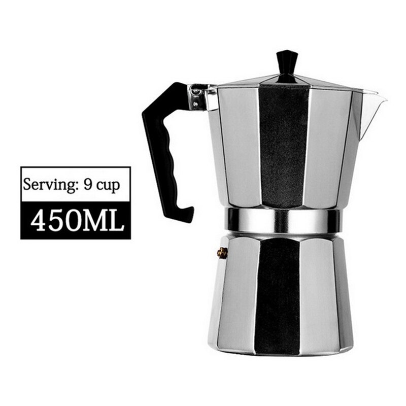 Aluminum Mocha Latte Coffee Maker Moka Espresso Cafeteira Percolator Pot 1cup/2cup/3cup/6cup/9cup/12cup Stovetop Coffee Maker: 450ml