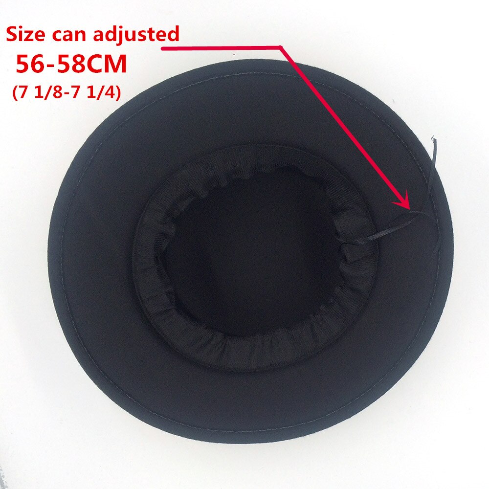 Men Women Flat Fedora Top Hat With Belt Wool Trilby Hat Pork Pie Hat Jazz Hat Size 56-58CM