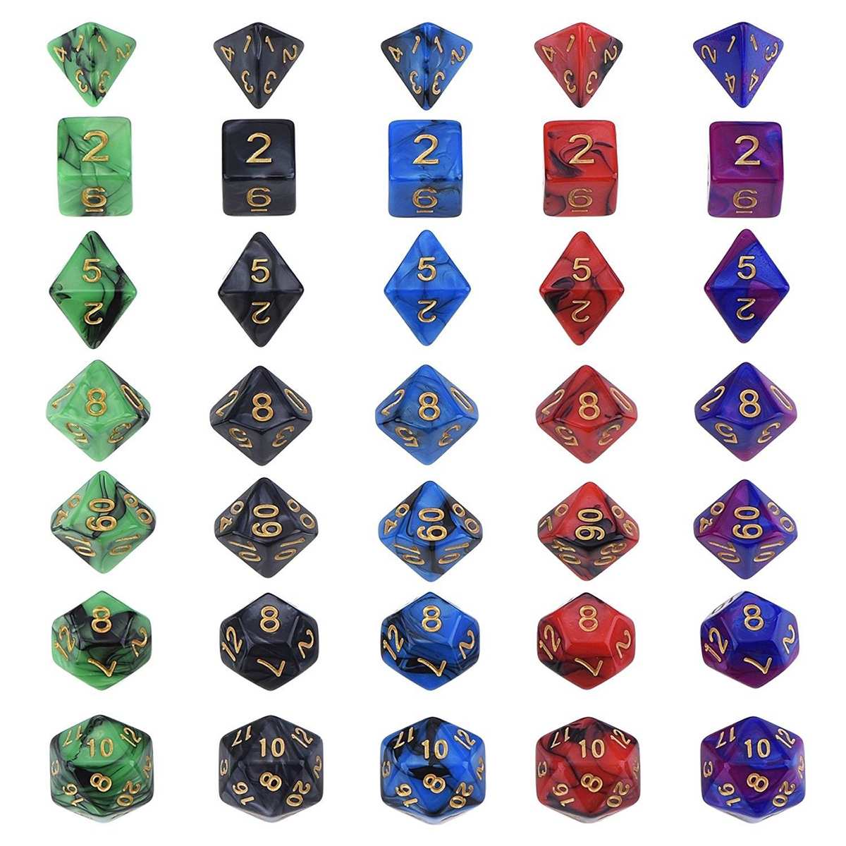 Set van 35 stuks multizijdige dobbelstenen voor dnd, trpg, rollenspellen, gadgets, kinderentertainment, leren, digitale dobbelstenen, speelgoed, rekwisieten met tas.