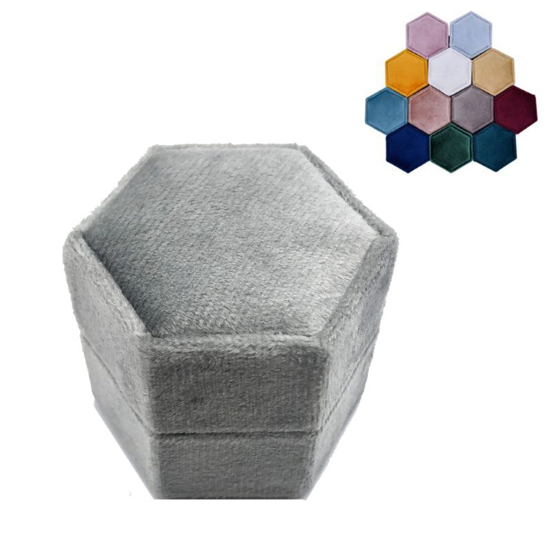 Caja de anillos única de terciopelo caja de anillo hexagonal de San Valentín con tapa desmontable: A