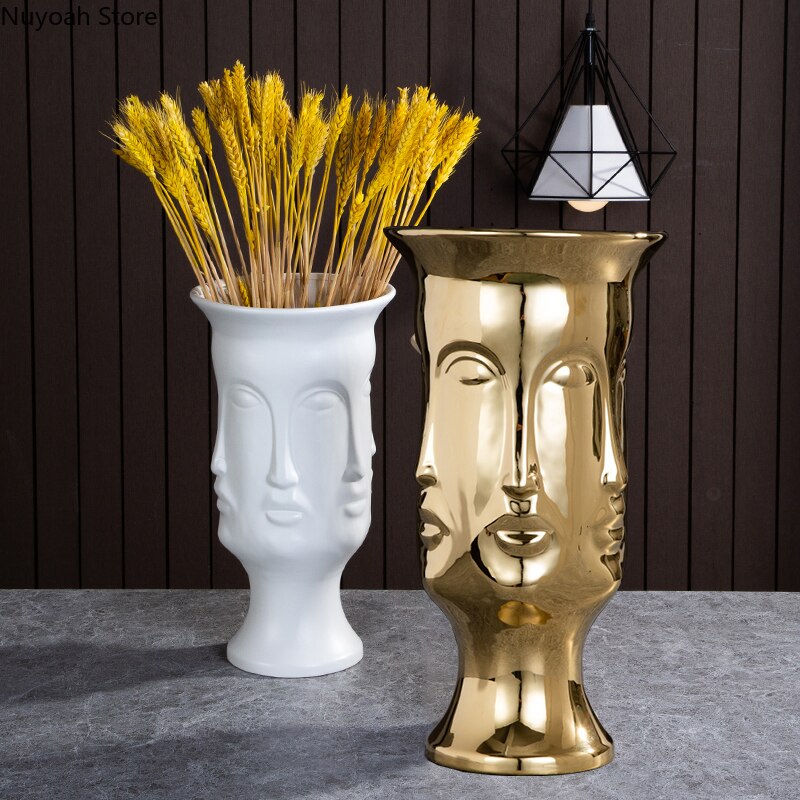 Nordic Ceramic Face Vase Modern Living Room Lip Flower Light Luxury Expression Half Face Decoration Home Decoration Accessories