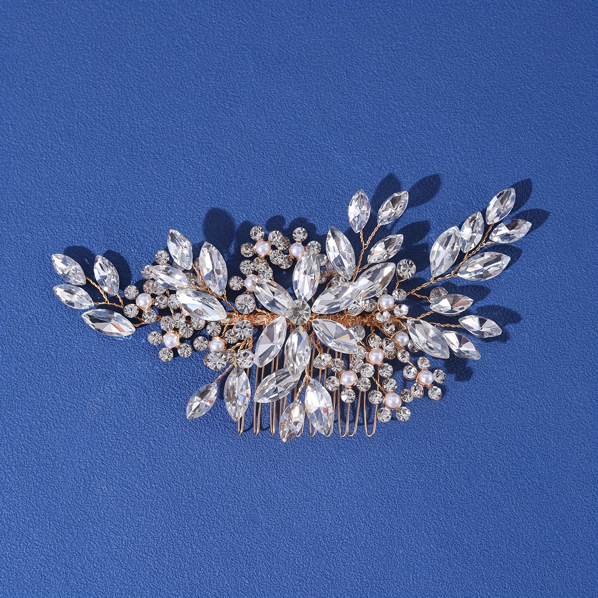 Peinetas para el pelo de novia con flores de cristal y perlas, joyería para el cabello con diamantes de imitación, accesorios de boda, Tiara nupcial, diadema, tocado de perlas para graduación: Oro