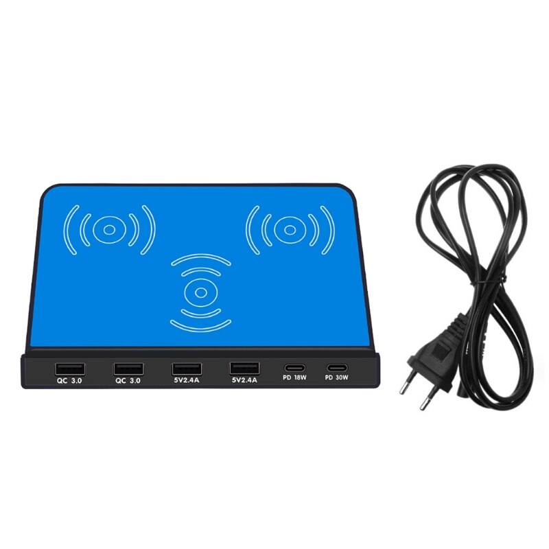 Universal 6Ports 30W Type C PD QC3.0 USB 10W Dual Wireless Charger Station Stand for Laptop Cellphone Tablet Fast Charger: EU