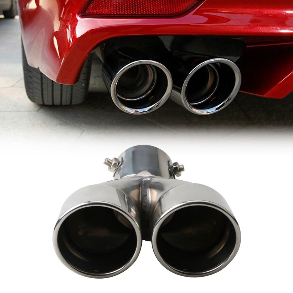 Double embout d'échappement courbé, bord roulé incliné, en acier inoxydable, entrée 76mm, silencieux Auto, argent, fournitures pour l'extérieur de la voiture