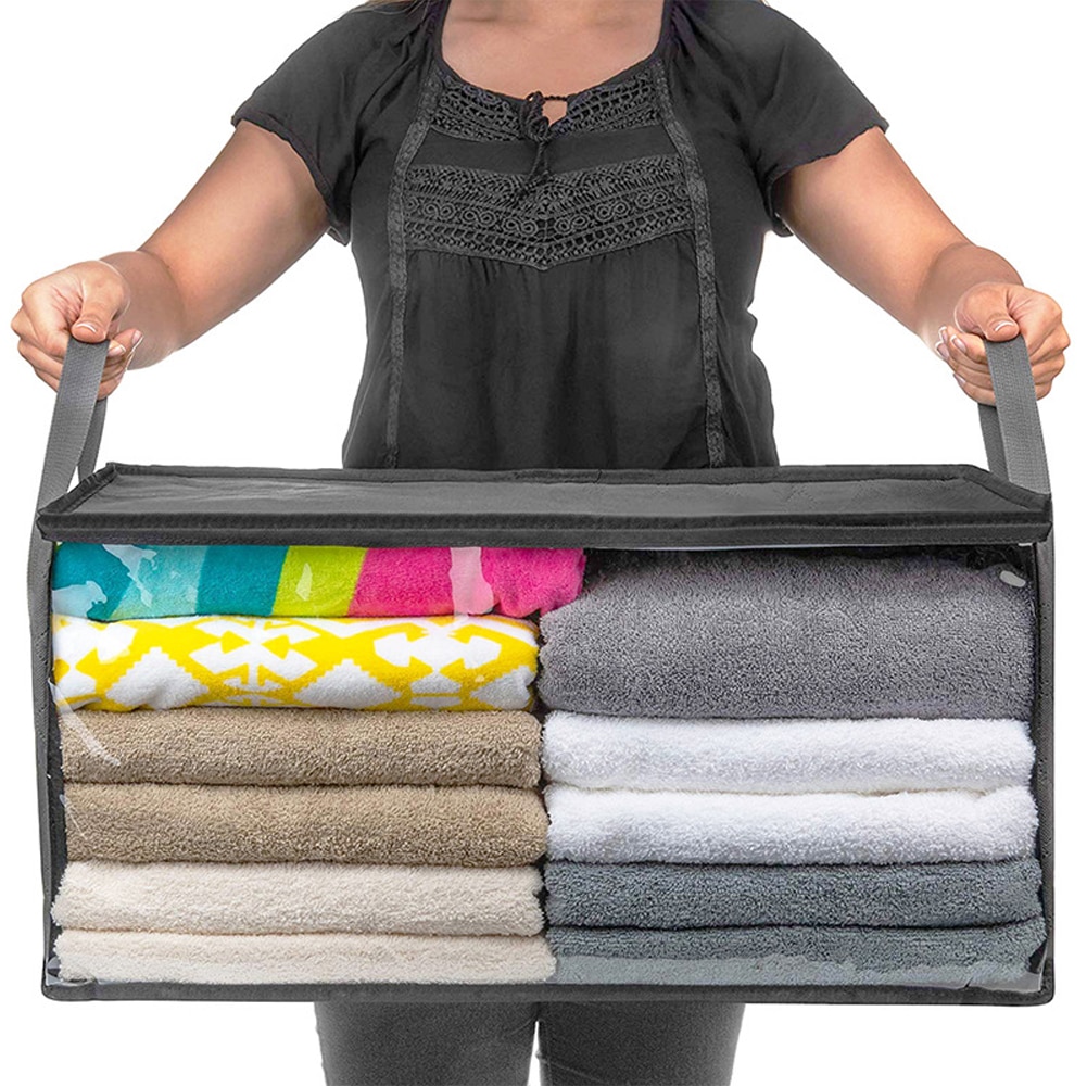 2 stk / sæt foldet trøje skabspose lynlås bærbar fugtisikker hjemmebeholder tøj tæppe opbevaringsboks bagage arrangør