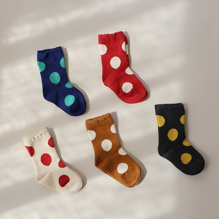 Outono inverno bebê meninos meninas bonito dot malha meias crianças casuais sockes define 5 pares