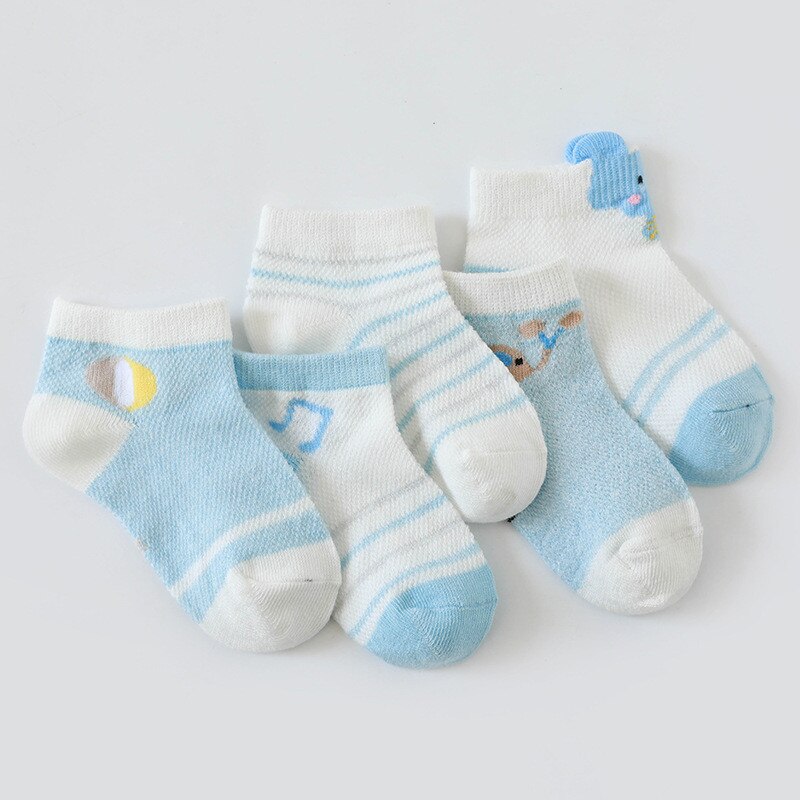 5 Pairs 0-5Y Lente Baby Sokken Cartoon Gedrukt Dunne Leuke Kid Buis Sokken Meisje Jongen Katoen Mesh Ademend Peuter Sok accessoires