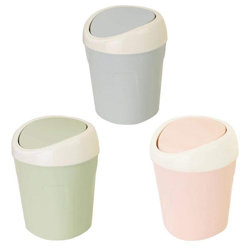 Plastic Mini Desktop Waste Bin Home Kitchen Trash Can Rolling Cover Dustbin Trash Basket for Table Home Office