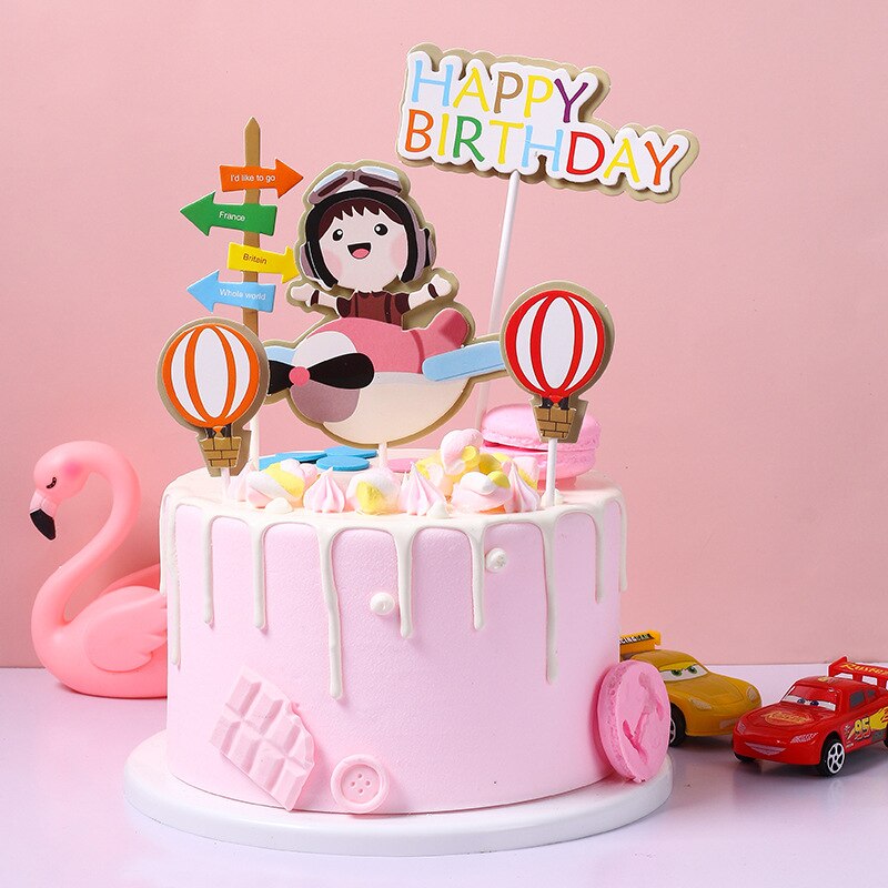 Garniture de gâteau d'anniversaire, décoration d'arbre de voiture, nuage, pilote d'avion, drapeau de fête, fournitures de pâtisserie, garniture de Cupcake, réception pour bébé