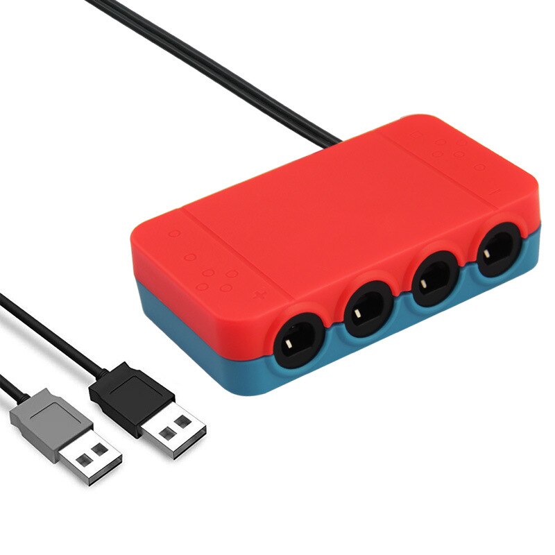 4-Port for Nintendo Switch GC Wii U PC to Controller Gamepad Converter Adapter Dual USB Support TRUBO HOME Converter: Red   Blue