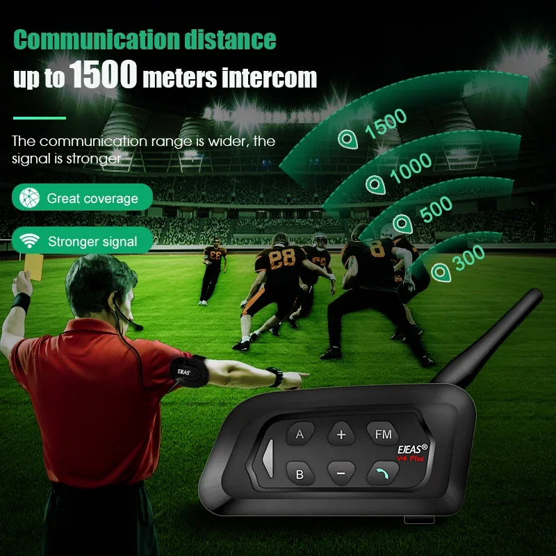 Ejeas  v4c plus football referee intercom headset 1200 m football full duplex bluetooth conference interphone
