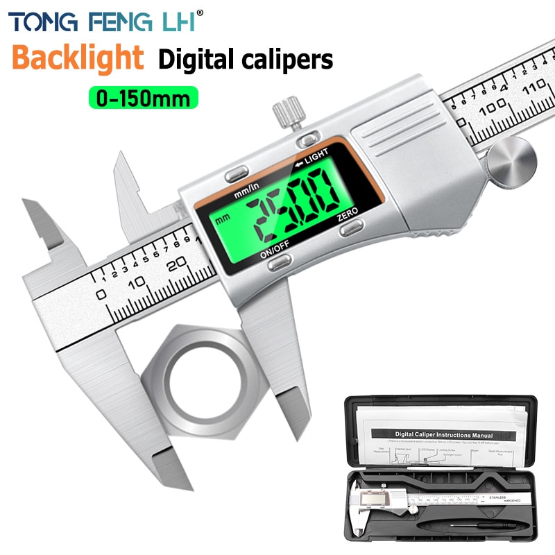 Stainless steel metal shell digital caliper 0-150mm measuring tool color display