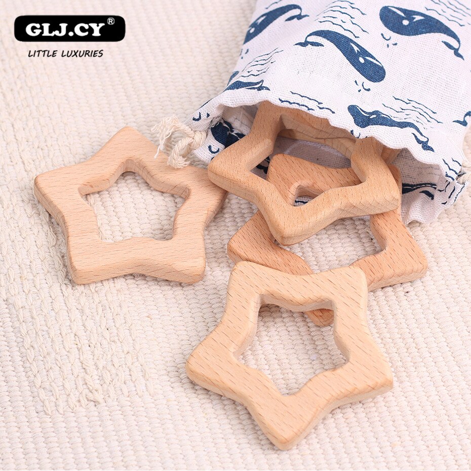 Beech Wood Teething Stars BPA Free Charms Teething Necklace Natural Wooden Made Baby room accessories 4pcs Baby Teether Toy