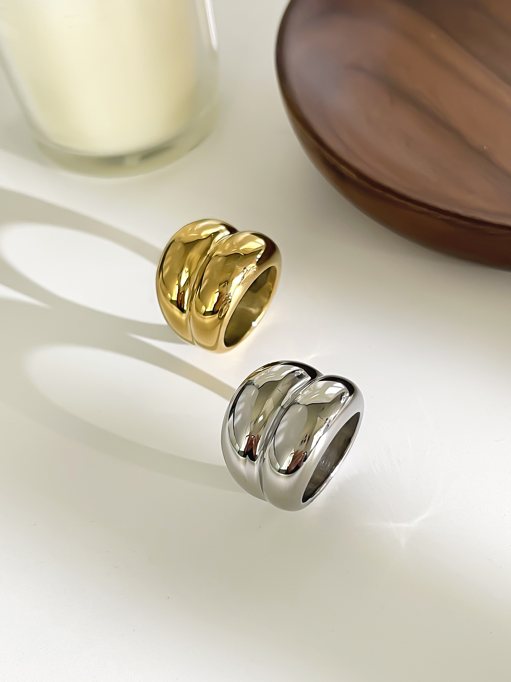 Peri'sbox-anillos gruesos anchos de doble capa de acero inoxidable Punk de para mujeres y hombres, joyería de de impermeable Unisex