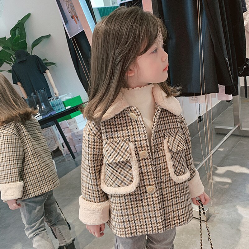 Jas Meisje Met Plaid Wol Kraag En Katoen Zware Jas Jas Meisjes Winterjas Kid Jas