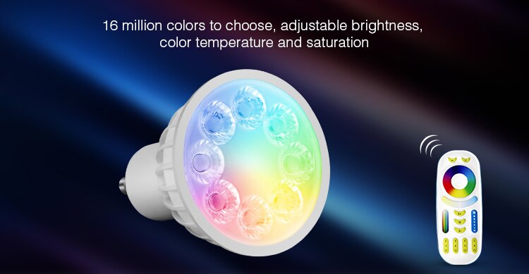 Milight  ac110v 220v 4w led pære dæmpbar  mr16 gu10 rgb+cct spotlight indendørs dekoration brug med 2.4g trådløse rf led fjernbetjening wifi