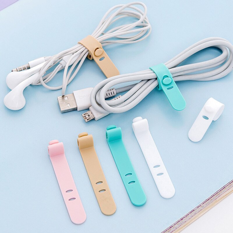 Enrouleur de câble d'écouteurs en Silicone, 4 pièces, support de cravates pour écouteurs iPhone Samsung MP4, organisateur de bureau