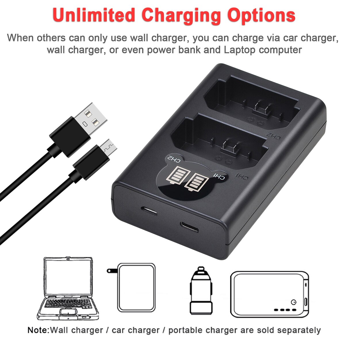 NP-FZ100 Batterij Oplader Met Usb En Type-C Poort Voor Sony Np FZ100 Batterij, A7III, alpha 9, A9, A7SIII, A7R Iii, A7RIV Camera: Default Title