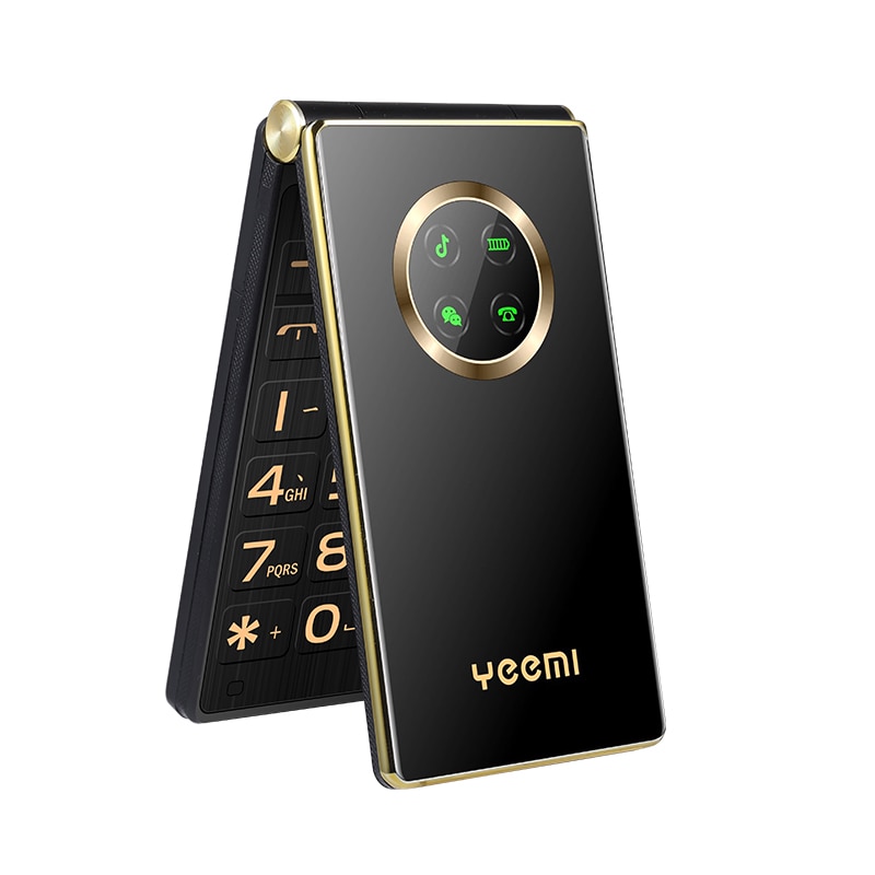Téléphone portable à clapet yeemi  m3, double écran, double sim, 5900 mah, grand clavier, grande voix, wcdma, 3g téléphones portables pour personnes âgées, étui en cuir