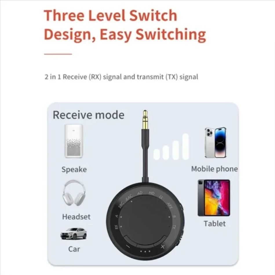 Adaptador Bluetooth 5,4 transmisor receptor adaptador para 2 auriculares baja latencia/HD AUX Audio inalámbrico Bluetooth avión