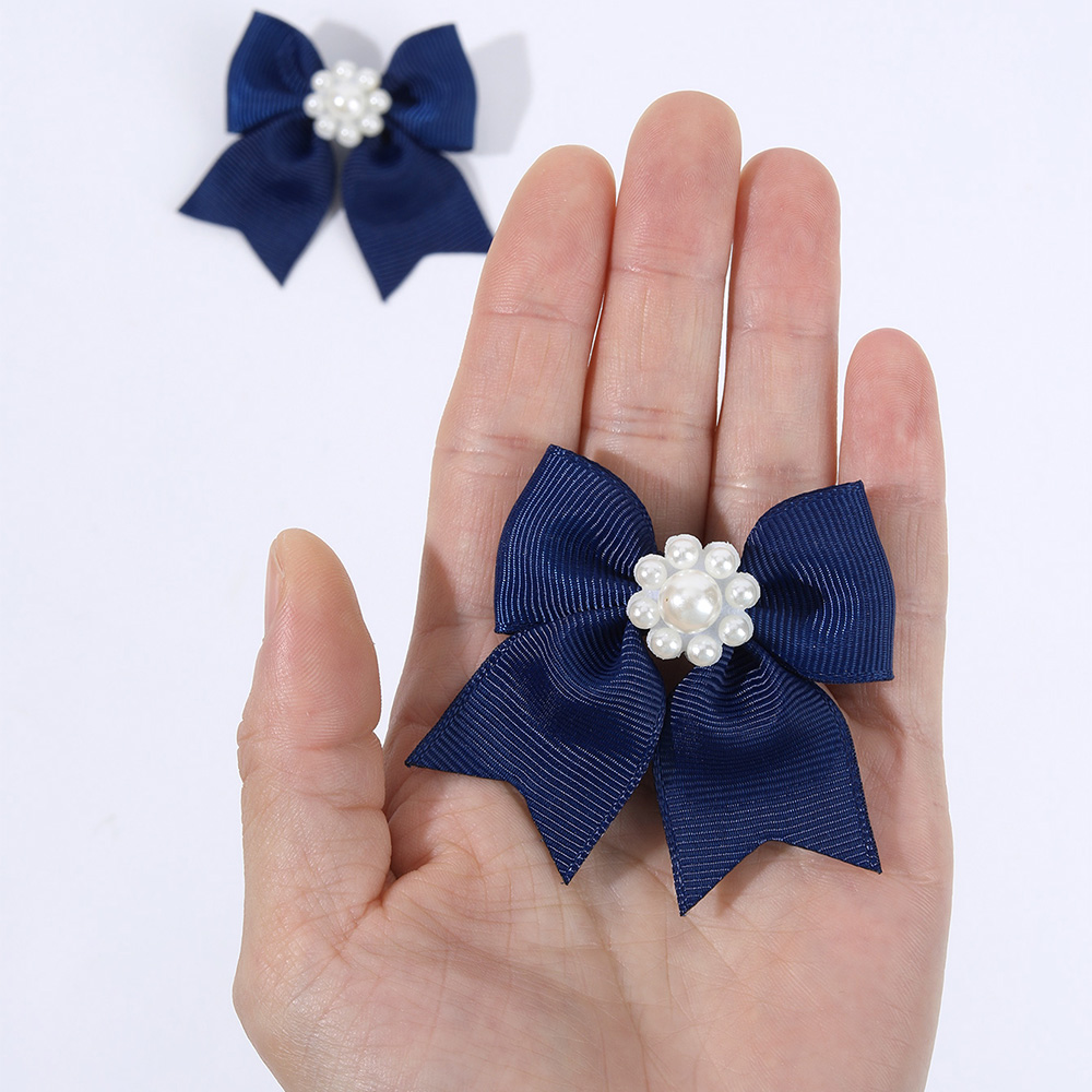 Ncmama, pinzas para el pelo con perlas azul oscuro para niñas, horquilla con lazo de cinta sólida, pasadores para niños, horquillas, accesorios para el cabello de Boutique