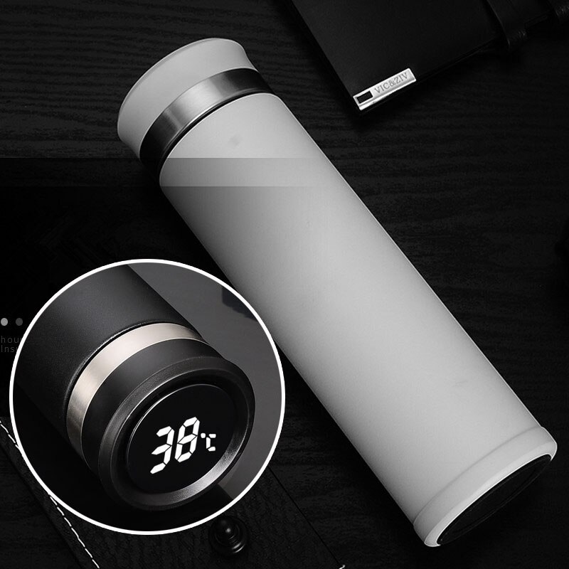 Temperatuur Display Thermosfles van Roestvrij Staal Water Fles Thermoskan Dubbele Muur Geïsoleerde Flessen Cup Thee Zetgroep: B-White