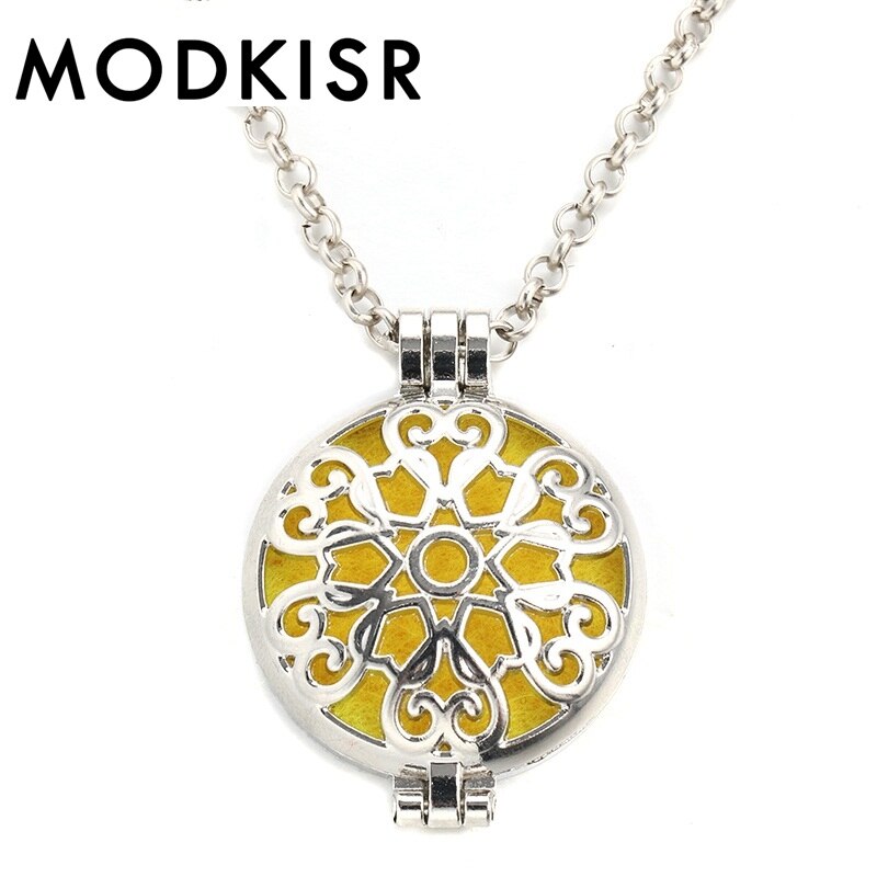 MODKISR Commercio All'ingrosso di Alta Qualità 30 millimetri Fiore Del Sole Elegante Squisito Diverse Olio Essenziale di Diffusione Della Collana Aroma Del Pendente Del Locket: Rhodium placcato