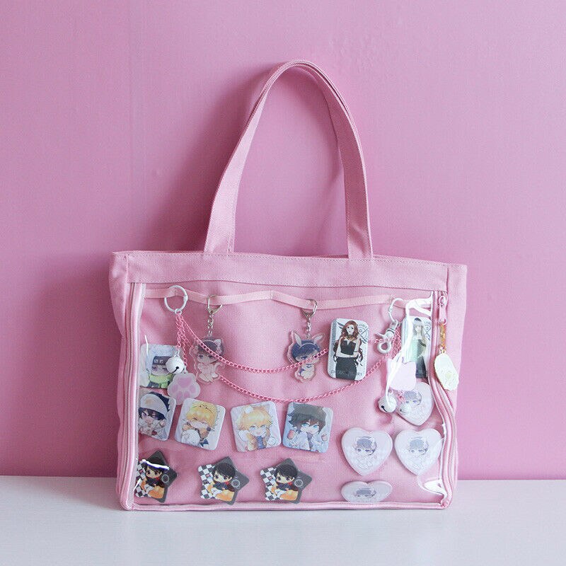 Girls School Shoulder Bags Clear Ita Bag Transparent Itabag Pin Display Handbag: Pink
