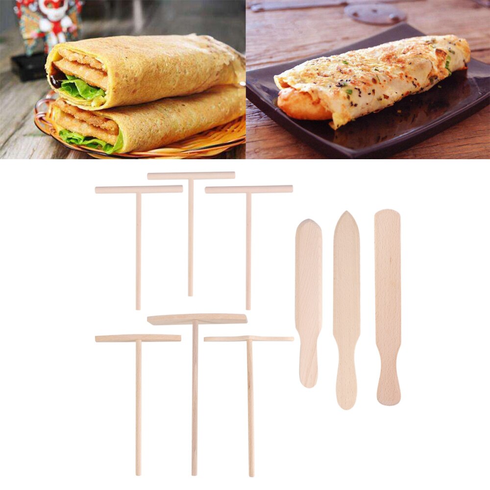 9pcs/Set Pancake Cooking Utensils Wooden Crepe Spreader and Spatula Non-stick Tortilla Rake Batter Spreading Tools: Default Title