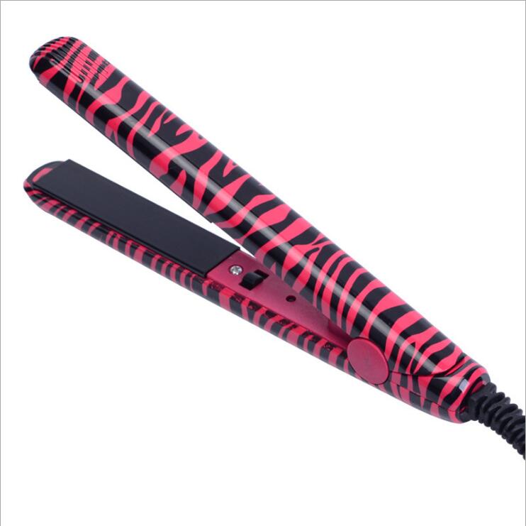 Electronic Hair Iron Hairstyling Portable Ceramic Flat Iron Hair Straightener Irons Styling Tools: Zebra red