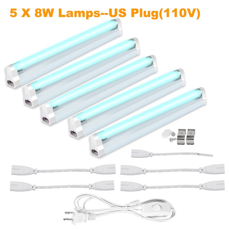 LED Light Bulb T5 Tube 6W/8W Ultraviolet Germicidal Lamp Sterilizer Kill Dust Mite Bactericidal Quartz Lamp For Bedroom Hospital: 5PCS 8W 110V US Plug