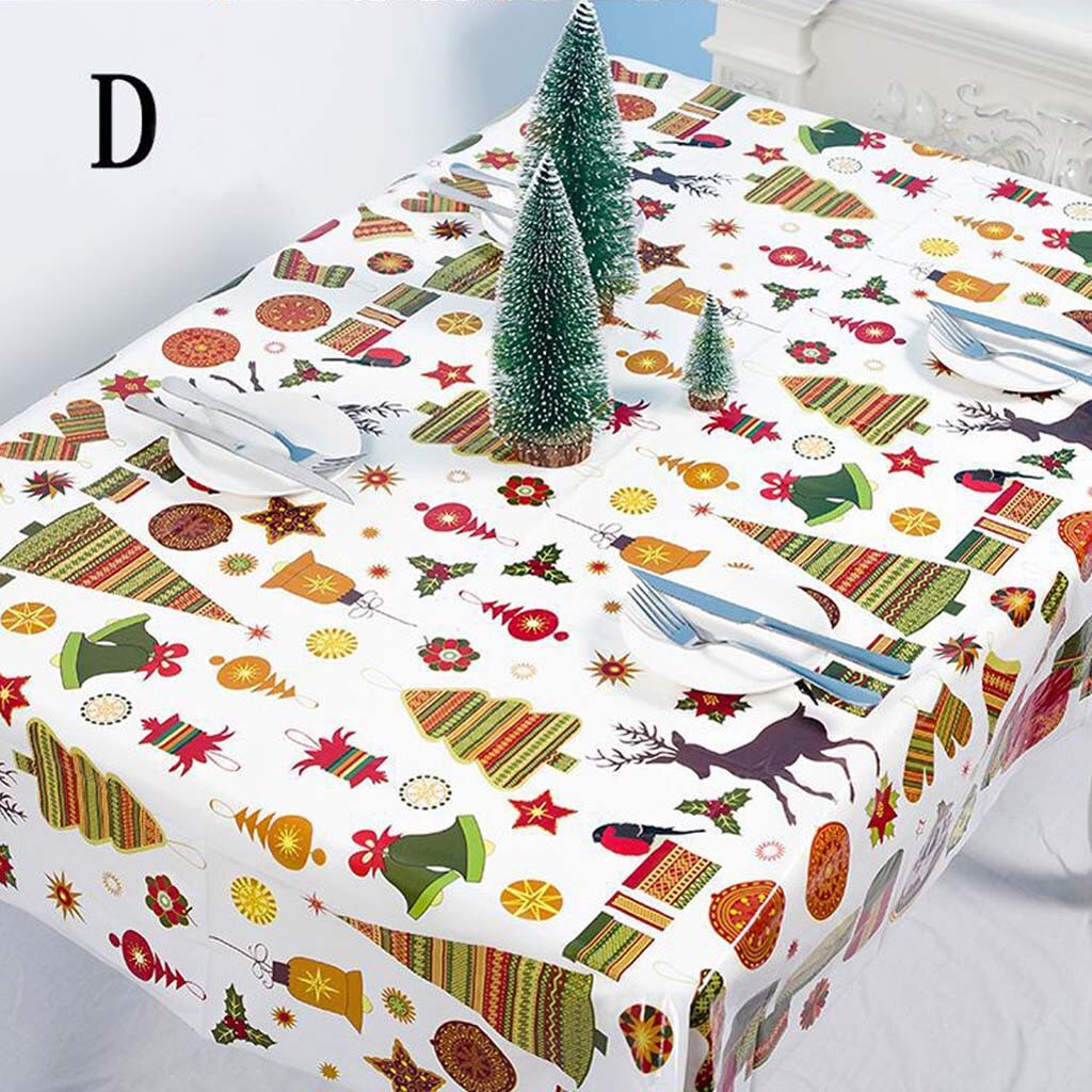 25# Christmas Tablecloth Disposable Merry Christmas Rectangular Printed PVC Cartoon Tablecloth 110*180cm Table Dust Cove: D