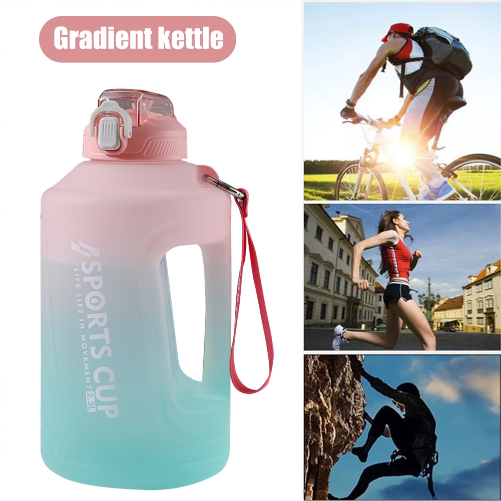 2.3L Fitness Water Bottle Outdoor Gym Workout Exercise Sports Leakproof Drinking Frosted Cup with Time Scale Drinkware