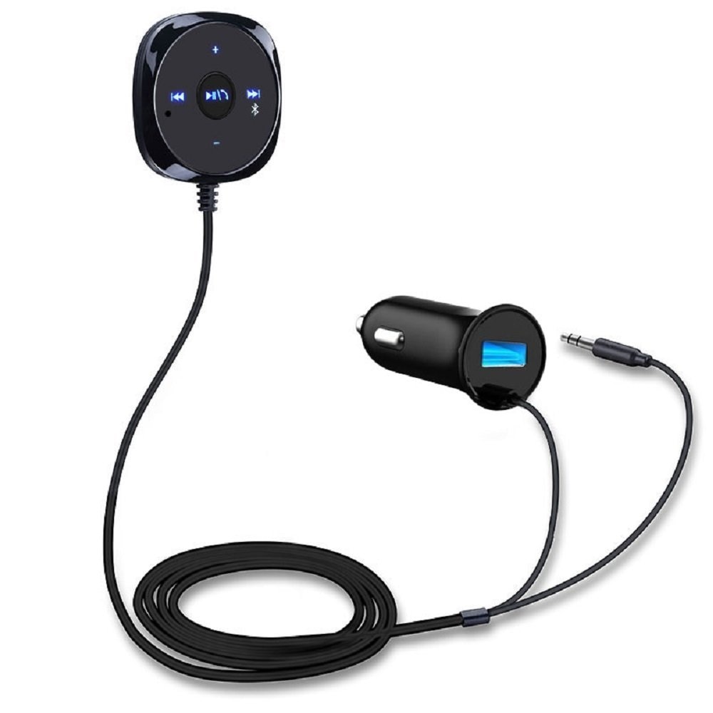 Bluetooth Carkit Adapter Draadloze Stereo Handsfree Speakerphone met Een Poort 2.1A USB Autolader 3.5mm Aux Jack & magnetische
