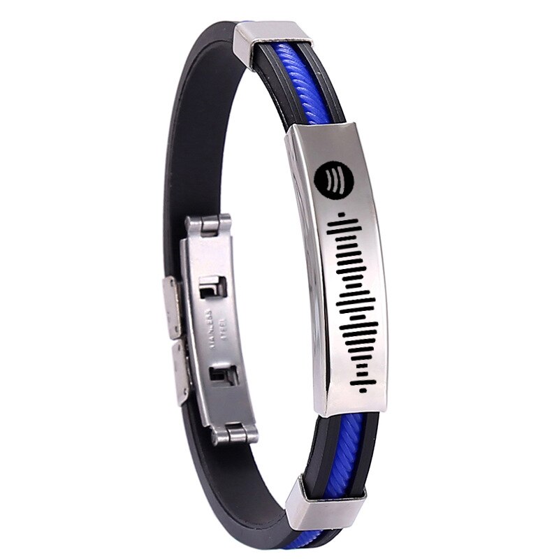 Incisione laser fai-da-te personalizzato codice di scansione codice di scansione bracciale coppia gel di silice uomo donna bracciale acciaio al titanio codice musicale: blu