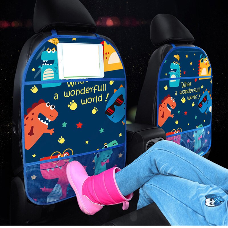 Funda protectora para asiento trasero de coche de dibujos animados, alfombrillas protectoras para asiento de coche de bebé, cojín antipatadas con bolsa de almacenamiento
