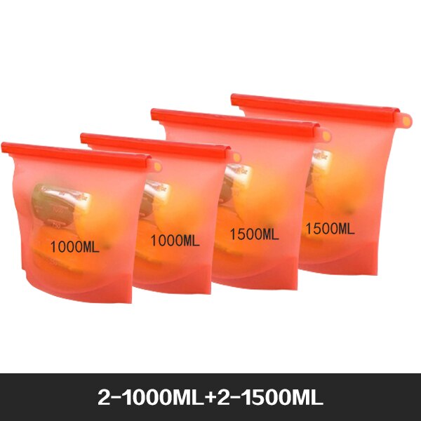 Reusable Food Storage Bags BPA Free 4-Pack Zip lock Silicone Food Bag Set Freezer & Microwave Safe Washable Zip Lunch Baggies: Gold