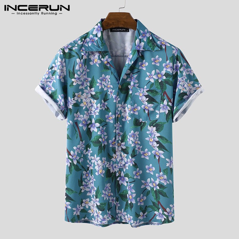 Incerun heren hawaiiaans overhemd korte mouw strand bloemenprint ademend knoop chic camisa zomer streetwear casual blouse 7