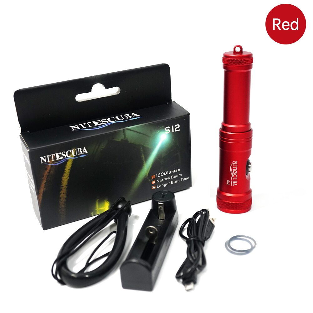 Nitescuba S12 Tauchen Taschenlampe 1200 Lumen Tauchen Taschenlampe Wasserdichte bewertung Lampe 100m nacht Unterwasser Mit 18650 Batterie: S12 rot