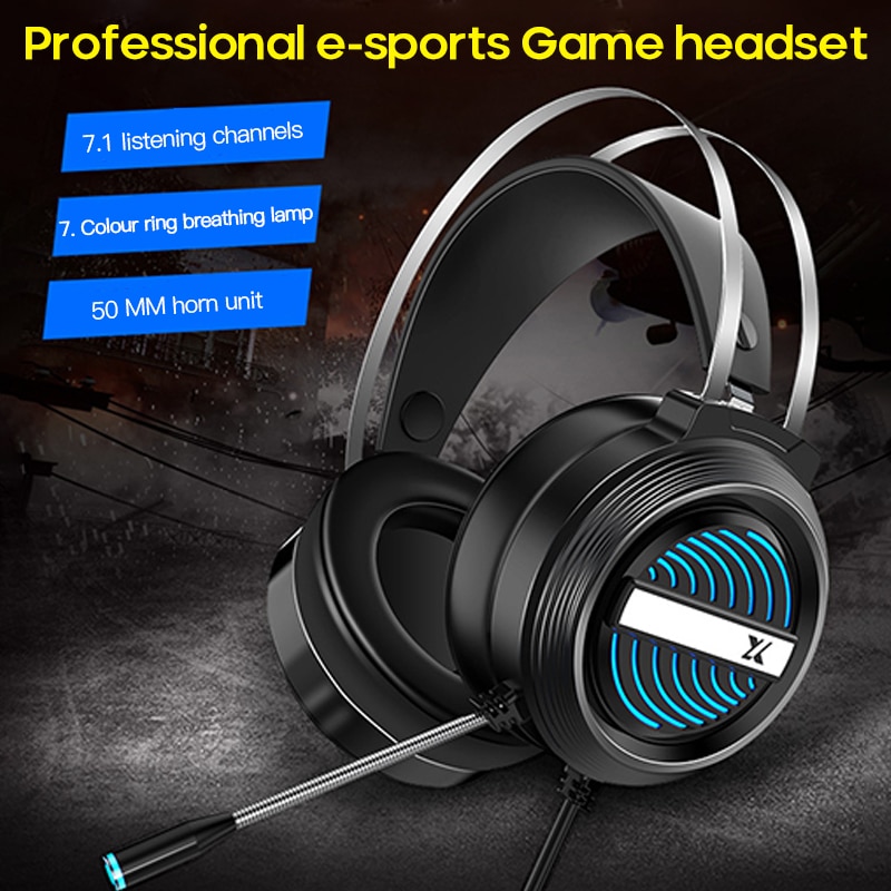 7.1- kanals hovedtelefoner med ledning til professionel gaming headset lyd stereo computer headset med mikrofon led lys gamer tilbehør