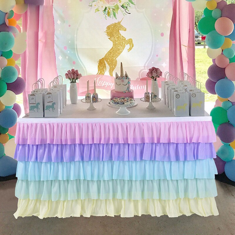 Falda de mesa de tul de arcoíris de unicornio, falda de mesa de sirena, faldas de tutú para Baby Shower, cumpleaños, boda, decoraciones de despedida de soltera