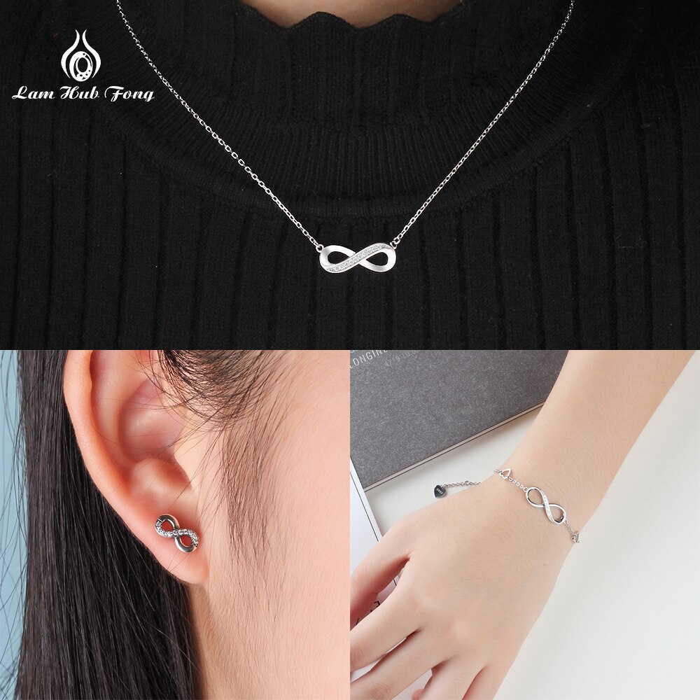 Infinity Sieraden Sets 925 Sterling Zilver CZ Kristal Bedelarmband Hanger Ketting Oorbellen Voor Vrouwen Bruiloft Sieraden
