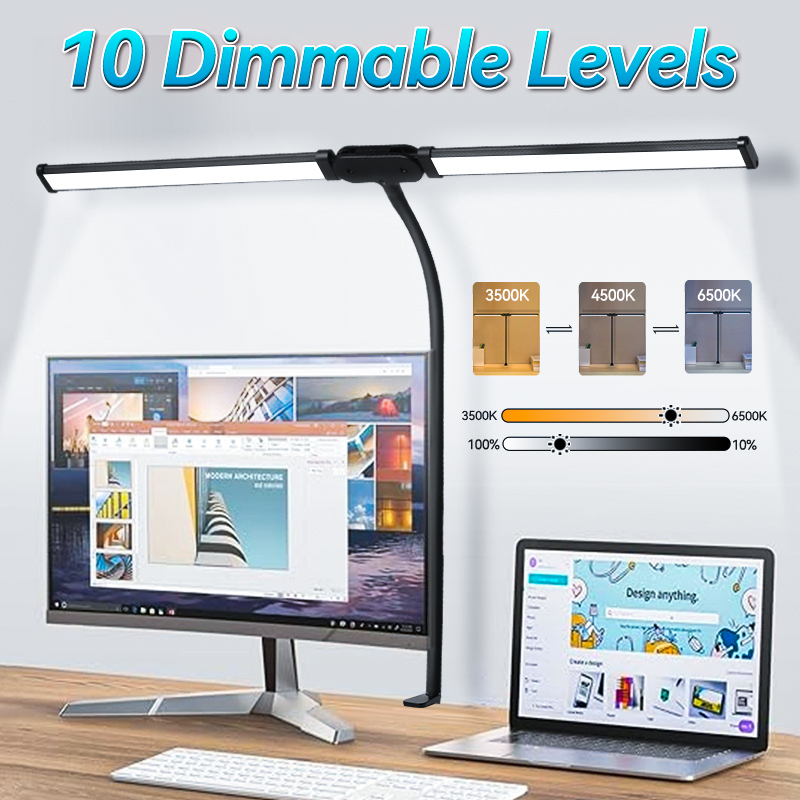Lampada da tavolo a Clip supporto per luce Monitor a Led USB 3 modalità colore e 10 luci di lettura dimmerabili per studio lampada da scrivania a doppia testa per ufficio