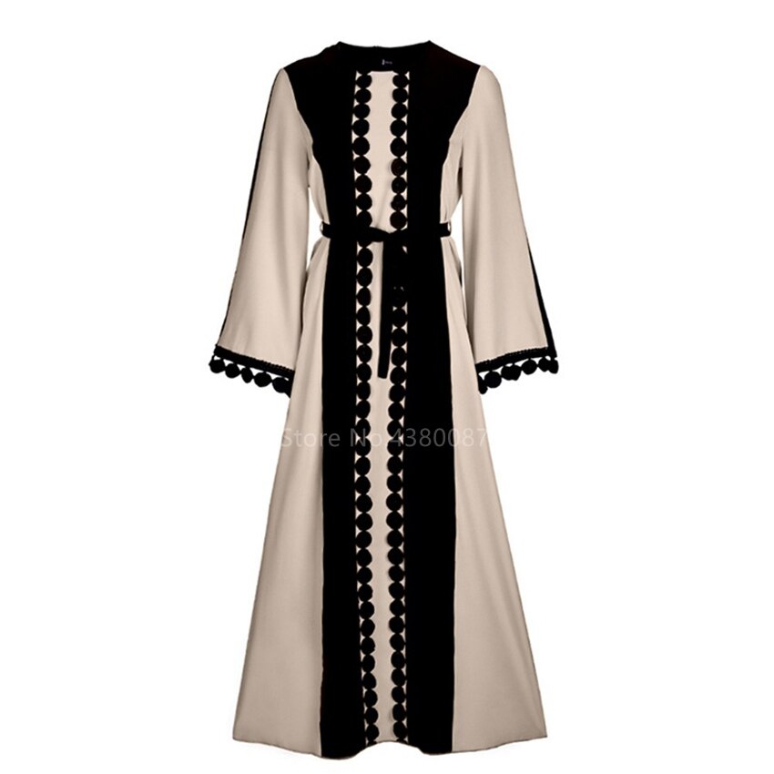 Muslimsk kjole islamisk tøj til kvinder mellemøsten duibai arabiske ramadan bøn blonder polka stiching abaya bælte kjole: Xl