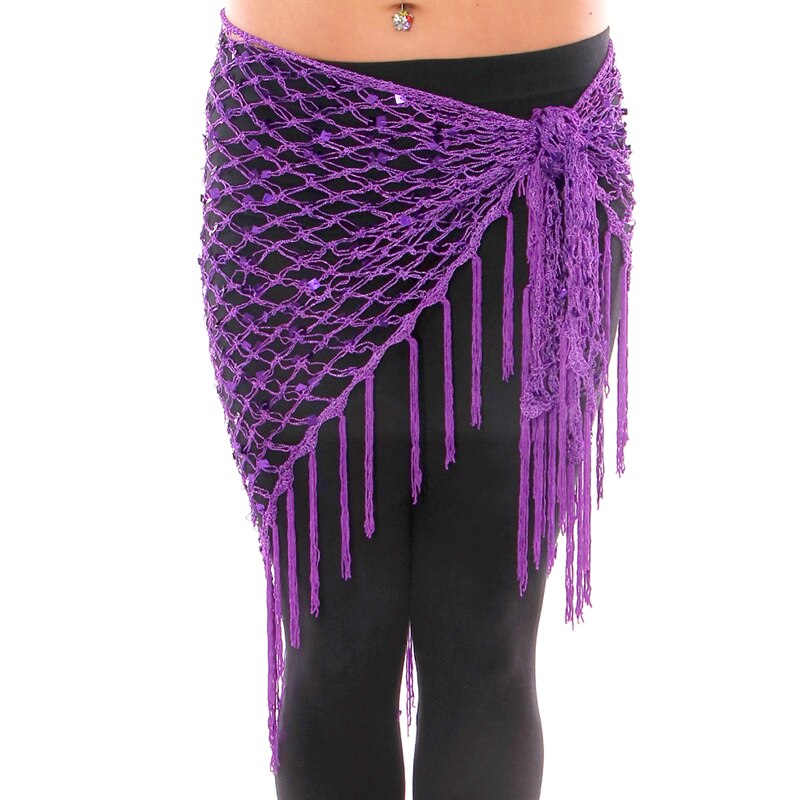 Accessoires de danse du ventre vert/or/argent, Crochet brillant, ceinture à paillettes, écharpe de hanche, enveloppes de pompon pour la danse du ventre, mouchoir: Violet
